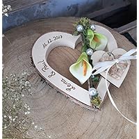 Ringkissen Herz Holzherz Calla grün Ringhalter für Eheringe mit Namen Hochzeit