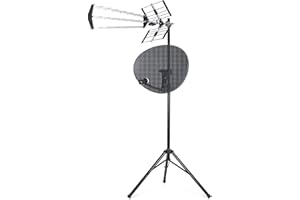 VIEWI SSL Satellites 70 element Triboom High Gain Kit, Freeview Digital TV Outdoor Aerial & Zone 2 80cm Compatible Sky HD/Freesat Dish on a Portable Steel Tripod for Camping or Holiday Home