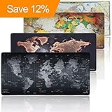 JIALONG Großes Gaming Mauspad XXL Mousepad 900x400 Schreibtischunterlage Wasserdicht Anti Rutsch Matte für Computer, PC und Laptop - Schwarz Weltkarte