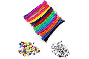 Seatek 500 Stück Pfeifenreiniger Set, 100 Faser Pfeifenputzer, 250 Pompons, 150 Kulleraugen, für Pfeifenreiniger Zum Basteln,Kinder zum Basteln und Dekorieren Chenilledraht (Farbig)