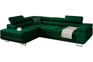 KREATIVE FURNITURE & DESIGN Ecksofa Miami ecksofa mit schlaffunktion und bettkasten, Wohnzimmer ecksofa, Ecksofa mit Bettkasten, Ecksofa in L-Form (Links Ottomane) (Hochwertiger Stoff) (Grün)