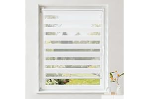 Buseu Store Enrouleur Jour Nuit sans Perçage, Rideau Translucide & Occultant, Fixation Facile par Clips pour Fenêtre ou Porte, Blanc, 60l x 200L cm (Largeur du Tissu 60 cm)