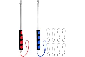 Teleskopisk flaggstång 2-pack 160 cm, rostfritt stål undervisningspekare | Bärbar handhållen design med halkfritt skumgrepp, säkert lås och flaggklämmor, perfekt för banderoll, camping