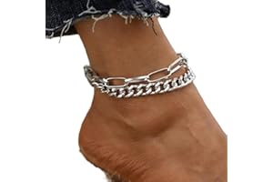 Bramian Cavigliera a catena spessa Argento Beach Foot Jewelry Bracciali alla caviglia regolabili Catena per donne e ragazze (2 pezzi)