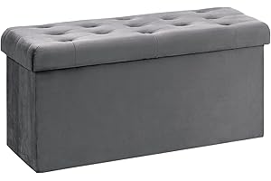Bonlife Folding Velvet Ottoman Storage Bench,Long Shoes Bench,Footrest Stool Seat,Toy Chest Storage Box with Lid,Footstool for Living Room,80x40x40cm