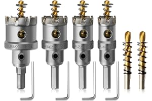 Hole Saw Josaton TCT Carbide Holes Saws for Metal 4Pcs hole Cutter Heavy Duty Industrial hole Saws with Titanium Pilot Drill Bit for Metal, Stainless Steel, Iron, Wood, Aluminium 19mm 22mm 29mm 35mm