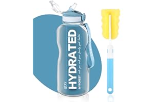 MYFOREST Bouteille d'eau de 2,2 litres sans BPA, bouteille d'eau de 2,2 l avec paille et marqueurs de temps, 2200 ml pour le sport, le vélo, le yoga, la randonnée et le camping