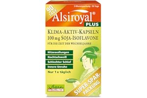 ‎ALSIROYAL Alsiroyal PLUS Klima-Aktiv-Kapseln - 100 mg Soja-Isoflavone (90 Kapseln) - Lindert typische Erscheinungen der Wechseljahre - Hormon Balance Frauen - Wechseljahre Kapseln - vegan