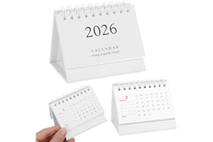 Tyqour Mały kalendarz biurkowy 2025-2026, mini kalendarz, stojący, z klapką, na biurko 2025-2026, metalowy pierścień, kompaktowy rozmiar, do domu, biura, szkoły, biały
