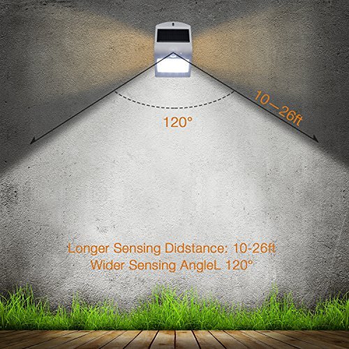 HonestEast Solarleuchte LED, 6000K Solarlampe Sicherheits mit bewegungsmelder solarleuchten garten led Außenwandleuchten solarlicht für Haus Zaun Garten Garage Schuppen Treppe Garten Deko (Silber) - 6
