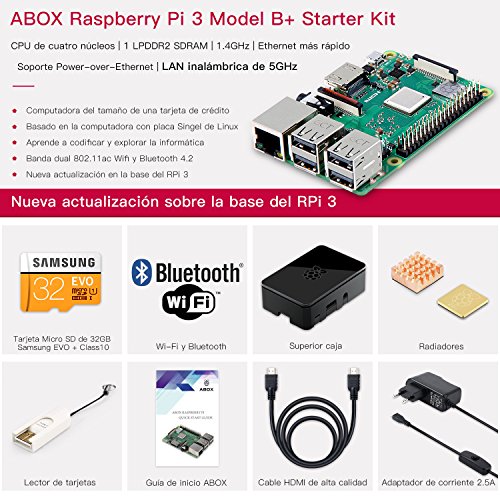 Globmall Raspberry Pi 3 B  Starter Media Center Kit con 32 GB Samsung EVO   Micro SD Clase 10  Adaptador de Corriente con Interruptor  2 Radiadores  Cable HDMI  Caja de Calidad  Lector de Tarjetas