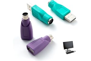 Uliwamowi 4 Pièces Adaptateur PS2 vers USB, 2 PS/2 Femelle vers USB Mâle Adaptateur et 2 Mâle Adaptateurs PS/2 to USBA Femelle Keyboard Mouse Adapter pour Claviers, Connexion Mini-DIN 6, Violet/Vert