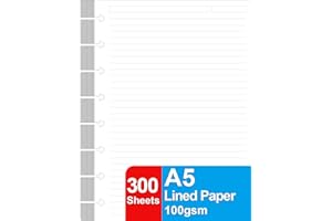Getvow (3 Pack) A5 TUL Discbound Lined Refill Paper, Junior Size 8 Disc Disbound Notebooks, 300Sheets/600Pages, 100gsm White Paper, 5.8'' x 8.2''
