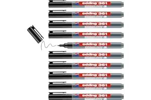 edding 361 whiteboard marker - black - 10 whiteboard pens - round tip 1 mm - whiteboard pen dry wipe - for whiteboards, flipcharts, pinboards, magnetic and memo boards - sketchnotes - refillable
