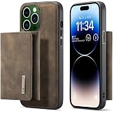 Apple Iphone 15 Pro Max Uyumlu Deri (suni) Manyetik Ayrılabilen C&uuml;zdanlı Arka Kapak Kılıf (Koyu Kahverengi)