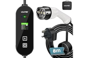 LCLCTEK EV Charger Cable - Type 2 to 3 Pin Plug, Portable UK 3 Pin, Electric Car Charger [8/10/13A], LED Display, IP66 Waterproof, Type 2 Cable for EVs and PHEVs (White, 8m)