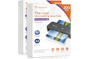 ‎BONSAII Bonsaii Laminierfolien A4, 80 Mikron, 400 Stück, Transparent, Glänzend, Kompatibel mit der L418-C Laminiergerät, für den Einsatz zu Hause oder im Büro(LP400-A4)