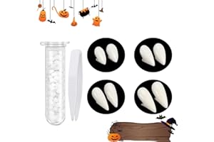 Haoutdory Dientes de Vampiro Halloween 4 Pares,Colmillos Fangs Cosplay (13/15/17/19 mm) con Pegamento Termo‑Adhesivo,Reutilizables para Niños y Adultos,Accesorio Terrorífico