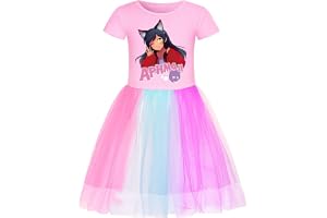 Aphmau Flickklänning kortärmad 3D-mönster tecknad solklänning A-linje rund hals prinsessklänningar avslappnad tyllklänning