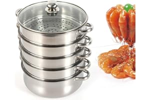NAMASYO 5-stöckiger Dampfgarer aus Edelstahl, stapelbarer Dampfgarer, rostfreier Dampfgarer, Durchmesser 30 cm
