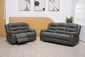 SOFAHEAVEN Modern Roma Recliner Bonded Leather 3 2 1 sofa sets for living room cheap- 3 Seater Suite For Living Room - 2 Seaters sofas & Couches (Grey, 3+2 Seater Sofa)