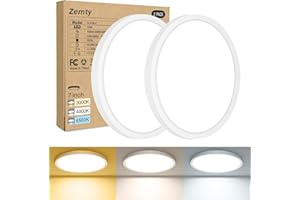 ‎ZEMTY zemty [2Stück/3Farben 3000/4000/6500K LED Deckenleuchte Flach, 15W 1800LM Ø18cm Deckenleuchten, Rund Ultra Dünn Deckenlampe LED Lampen Deckenlampen,Deckenbeleuchtung für Badezimmer,Küche,Schlafzimmer