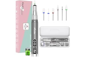 ‎KREDIOO Nagelfräser für Gelnägel Kabellose 35000 U/Min Elektrische Nagelfräser Maniküre Set Elektrisch mit Keramik Bits für Nagelhaut Shellac Acrylgel Anfänger Profi Grau