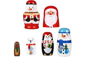 RNPKZ Bambole di Babbo Natale Matrioska, 6 pezzi di Natale in legno, pila di bambole, pupazzi di neve russe, per feste di Natale, Halloween