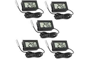 HYNNIO 5Pcs Digital LCD Thermometer Temperature Monitor with External Probe for Car Fridge Freezer Refrigerator Aquarium