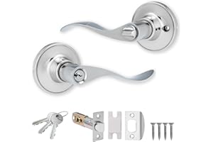 XFORT Cabriole Entrance Knob Set Polished Chrome, Door Knob with Lock for Internal Wooden Doors, Complete Set with Tubular Latch and 3 Keys.
