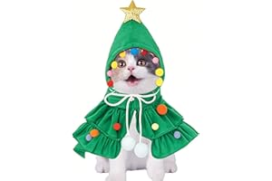 FEUVOIS Katzen Weihnachtskostüm Grün Haustier Weihnachtsumhang Katzen Weihnachtsumhang Kostüm Katzen Weihnachtsumhang mit Hut Katze Elf Kostüme Katze Weihnachten Umhang Kleidung für Kleine Hunde Katzen (L)