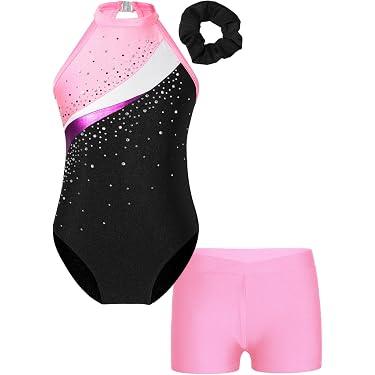 Justaucorps Gymnastique Femme Avec Short Métallique - Ensemble Danse Patinage Scintillant