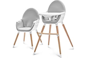 Kinderkraft FINI Chaise Haute Bébé, 2 en 1, Fauteuil Enfant, Chaise Enfant, Puericulture Bébé, Évolutive, Réglable, Avec Plateau, Solide, Design Universel, Facilement lavable, 20kg, Gris