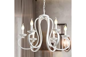 ‎GANEED Ganeed Französisch Land Kronleuchter Kerzenstil Kronleuchter Vintage Metall Pendelleuchte Kronleuchter Decke Pendelleuchte für Esstisch Insel Küche Wohnzimmer Weiß 6 Lichter