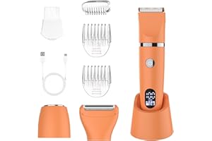 Scttomon Rasoir Electrique Feminin Tondeuse précise pour visage et zones sensibles, Tondeuse à poils corporels pour visage, jambes, aisselles et zone pubienne,étanche, Écran LCD, Orange, 3 in 1