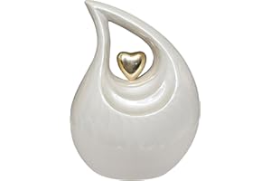 Royal Rapture Urn for Ashes Cremation Memorial Funeral Teardrop Jar Love Urns Decorative Human Adult Child (White- Golden Heart, 12 Inches) RT02-03