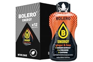 Bolero Energy 7 g x 12 sachets | Boisson en poudre sans sucre | Végan & sans gluten | Pour un mode de vie actif (12x7g, Gingembre Citron vert)
