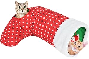 Pawaboo Katzenspielzeug, 2 Wege Weihnachtssocke Spieltunnel Weihnachten Tunnel Spielzeug mit Crinkle Papier und Federstahlrahmen Interaktives Spielzeug Kleintier Röhr für Kätzchen, Rot