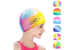ALVILLER Swimming Caps for Kids, Elastic Silicone Swimming Hat Waterproof Swim Cap for Long Short Hair Girls Boys Kids Teens Children