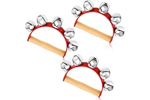 LEDSHLIU 3 Stück Roten Schlitten Glocken Jingle Bells Musik Glocke Instrument Holzgriff Glocken mit 5 Stahl Jingles