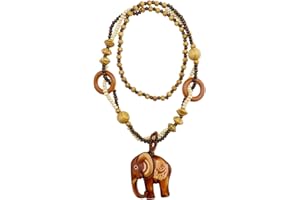 YINETTECH Vintage etniczny drewniany słoń wisiorek drewniany koralik naszyjnik długi sweter łańcuszek damski vintage naszyjnik biżuteria prezent na urodziny Dzień Matki, walentynki, 80cm, Drewno