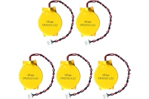 ViCep 5-Pack CR2032 CMOS Battery 3V Motherboard BIOS Batteries with 2 Wire Leads and MOLEX Connector Computer Replacement