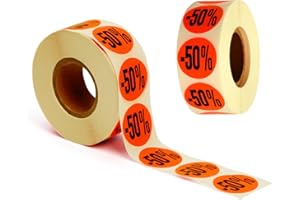 ‎POKORNYS POKORNYS – Aktionsetiketten “-50%” I Etiketten für reduzierte Ware I 2.000 selbstklebende Rabattaufkleber in leuchtendem Rot I permanent haftende, runde Klebeetiketten mit Ø 32mm