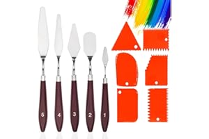 HONGECB Palettenmesser Malwerkzeug, Edelstahl Ölmalerei Malmesser, Öl Malen Palettenmesser, Metallmesser mit rotem Holzgriff zum Malen, mit 6 Acryl Spachtel, für Ölgemälde Gouache Aquarell, 11 Stück