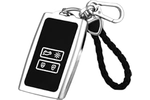 Delamiya Etui na kluczyki samochodowe, silikon TPU, etui ochronne na klucze, kompatybilne z Renault, Renault etui na klucze z brelokiem do kluczy, 4 przyciski, etui ochronne, srebrne