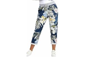 URBAN FASHION Crazy Fashion Women’s Ladies Denim Joggers Star Printed Sweatpants Floral Ribbed Waistband Trousers Ladies Casual Summer Italian Gym Running Pants Plus Size 8-26