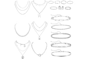 TYXHXTF 18 Pcs Parure Gioielli Donna Set di Gioielli Oro con Collana Bracciale Donna, Choker e Collane Estive Eleganti in Argento Collana Dorata Set Bracciali e Bigiotteria, Argento