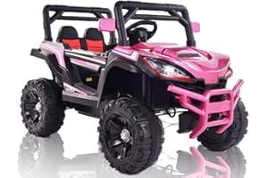 INDALCHESS Coche eléctrico para niños con batería 12V Buggy Todoterreno, Mando a Distancia, 4 Motores, Ruedas de Goma, Asiento Polipiel UNA Plaza, Música y Luces (Rosa)