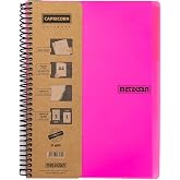 Meteksan Capricorn Neon Series, A4, 7 Themed (5 Squared, 2 Striped) 210 Leaf PP Spiral Notebook with Cover, Pink