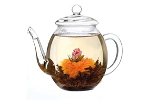 ‎CREANO Creano Teekanne aus Glas mit Deckel für 500ml Tee aus Teeblumen, Teerosen und losem Tee sowie Teebeuteln - Dobin-Teekanne hochwertig, hitzebeständig